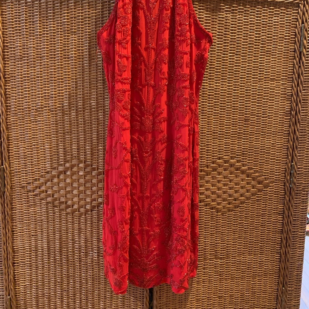 Vintage Oleg Cassini Red Beaded 3/4 Cocktail Dress